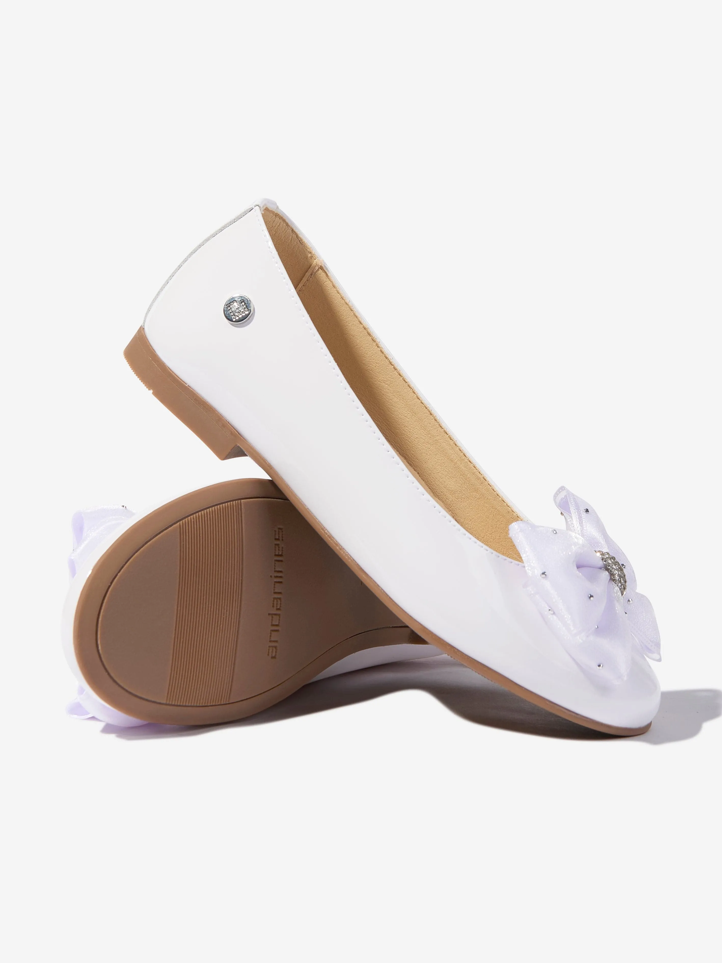 Girls Patent Leather Bow Ballerinas in White