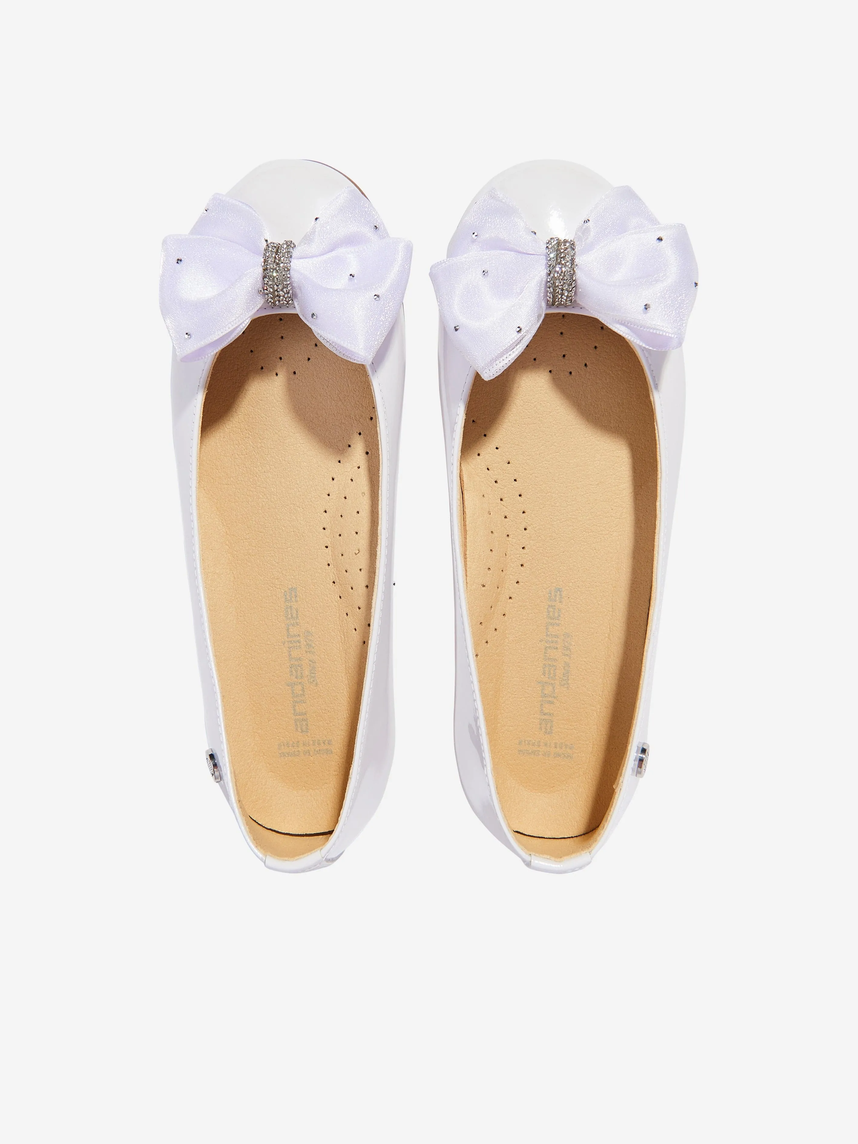 Girls Patent Leather Bow Ballerinas in White