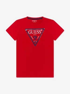 Guess Boys Logo Print T-Shirt in Red