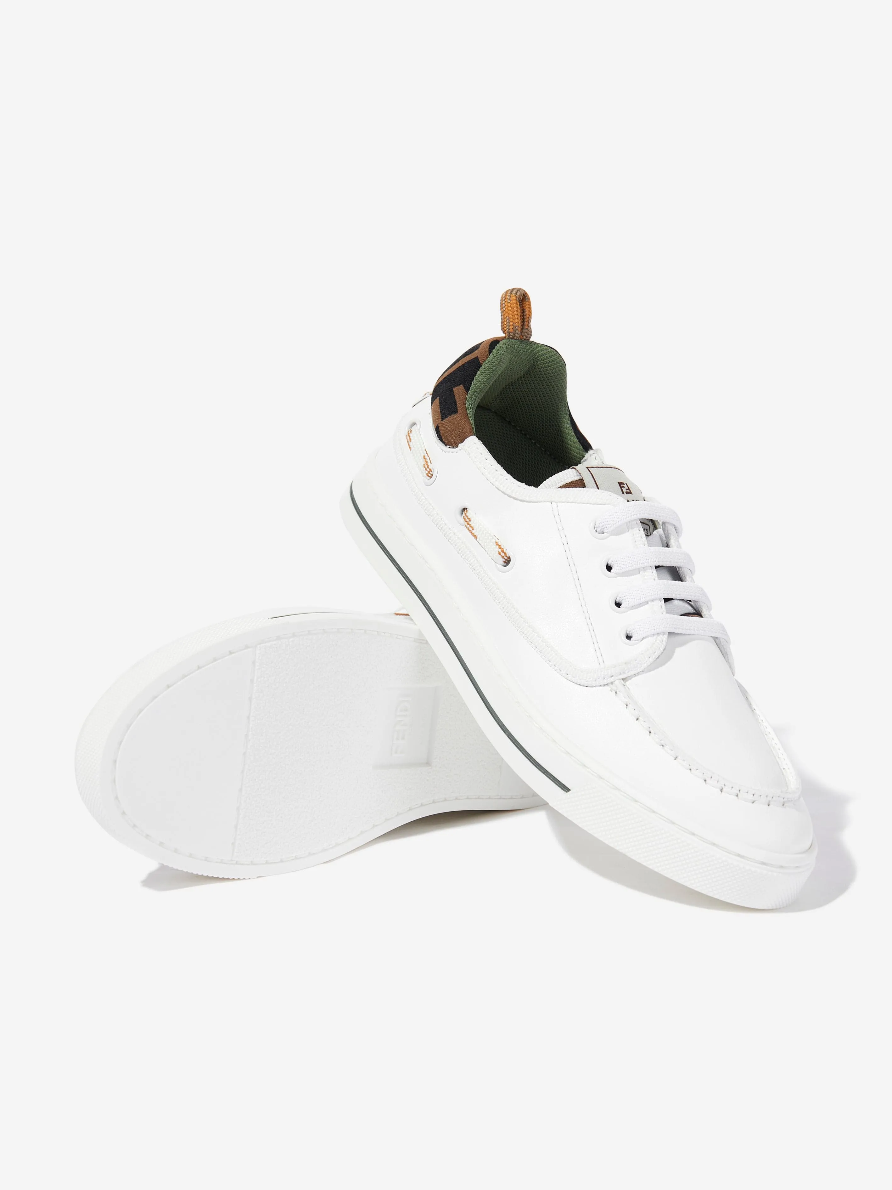 Kids Leather and Jacquard Trainers in White