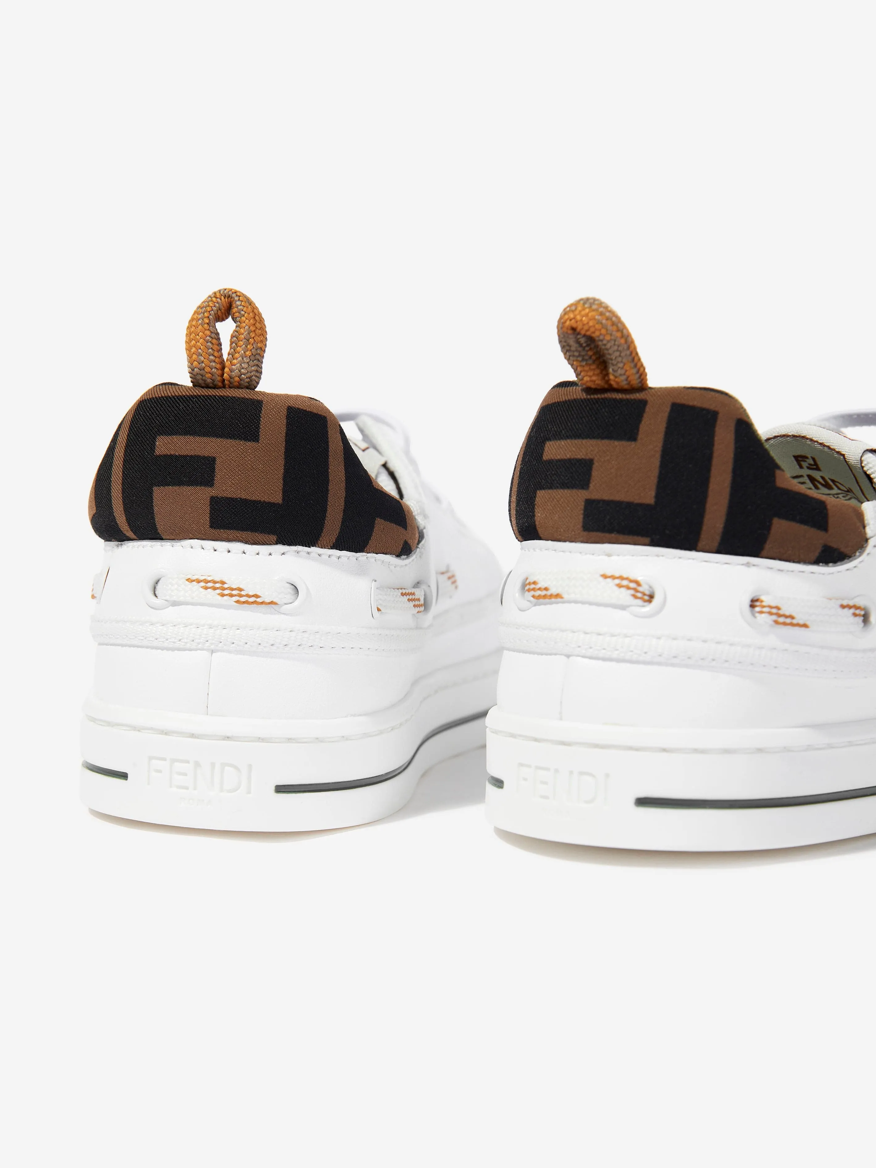 Kids Leather and Jacquard Trainers in White