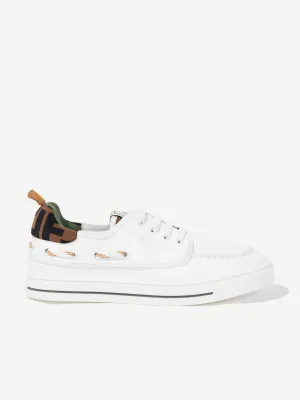 Kids Leather and Jacquard Trainers in White