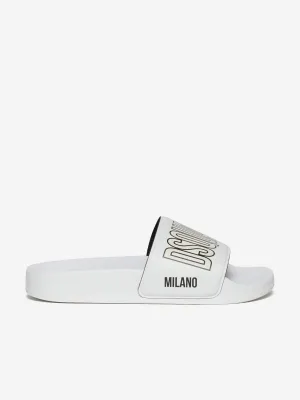 Kids Milano Logo Silders in White