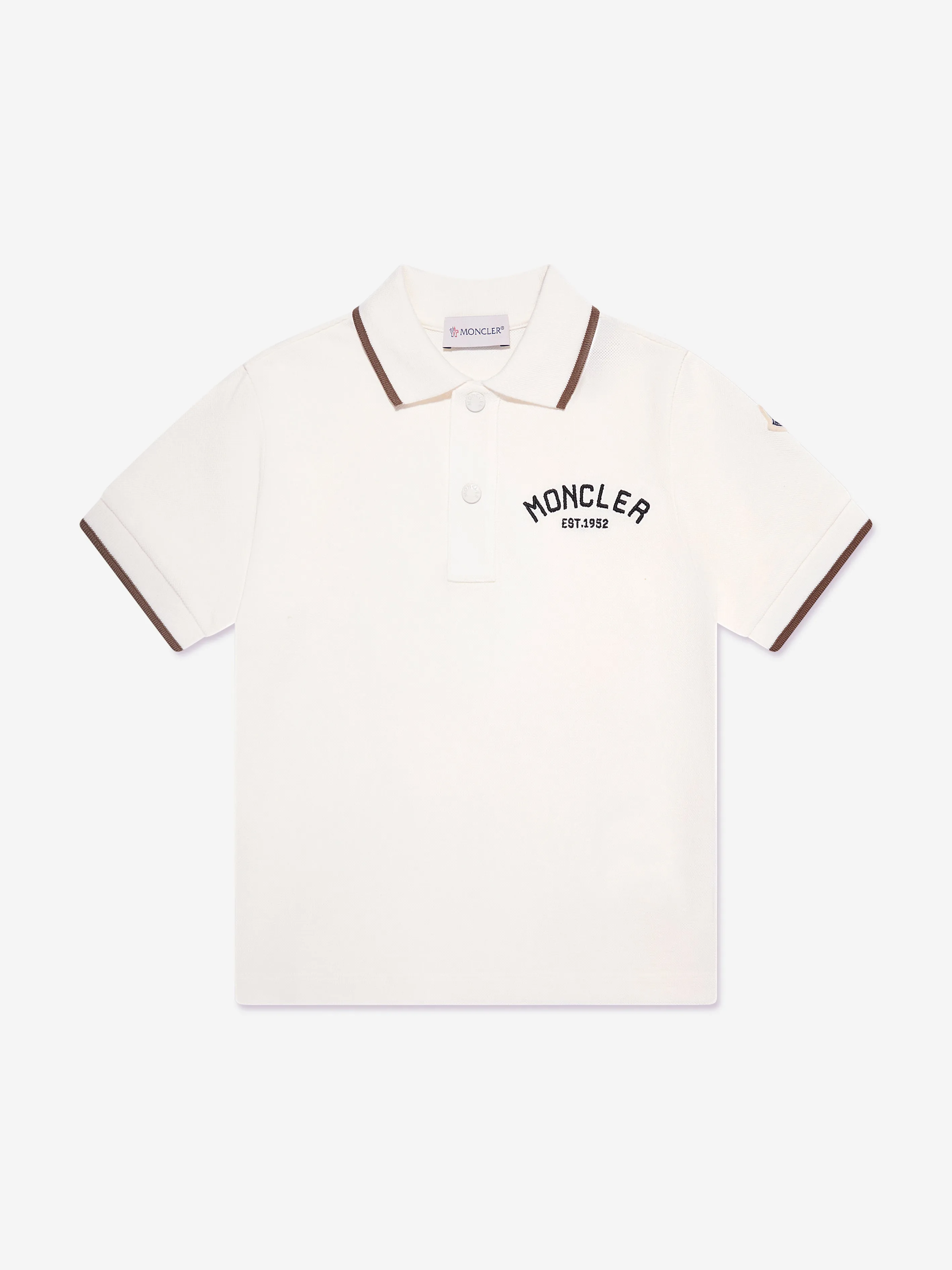 Moncler Enfant Boys Long Sleeve Polo Shirt in Ivory