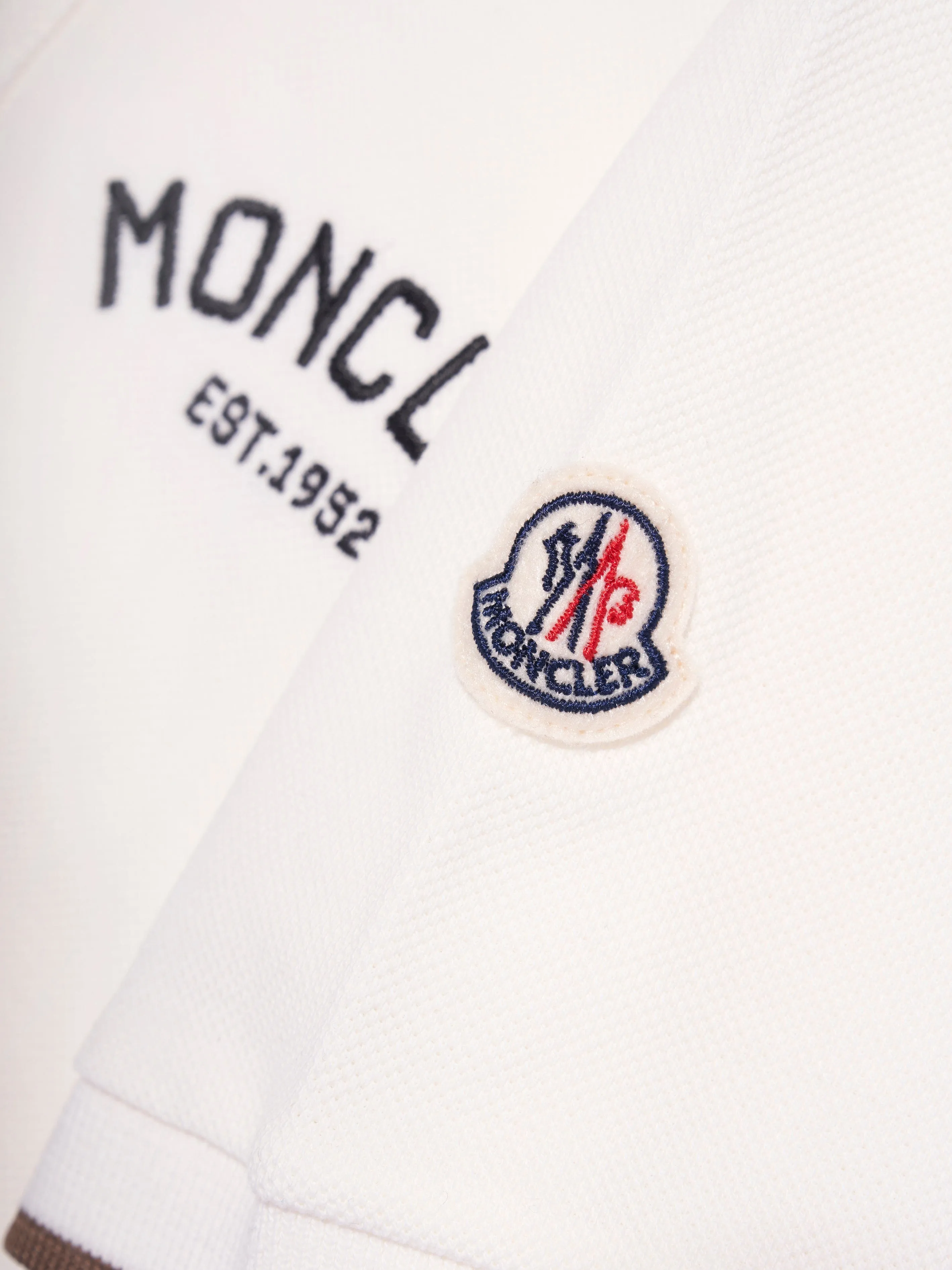 Moncler Enfant Boys Long Sleeve Polo Shirt in Ivory