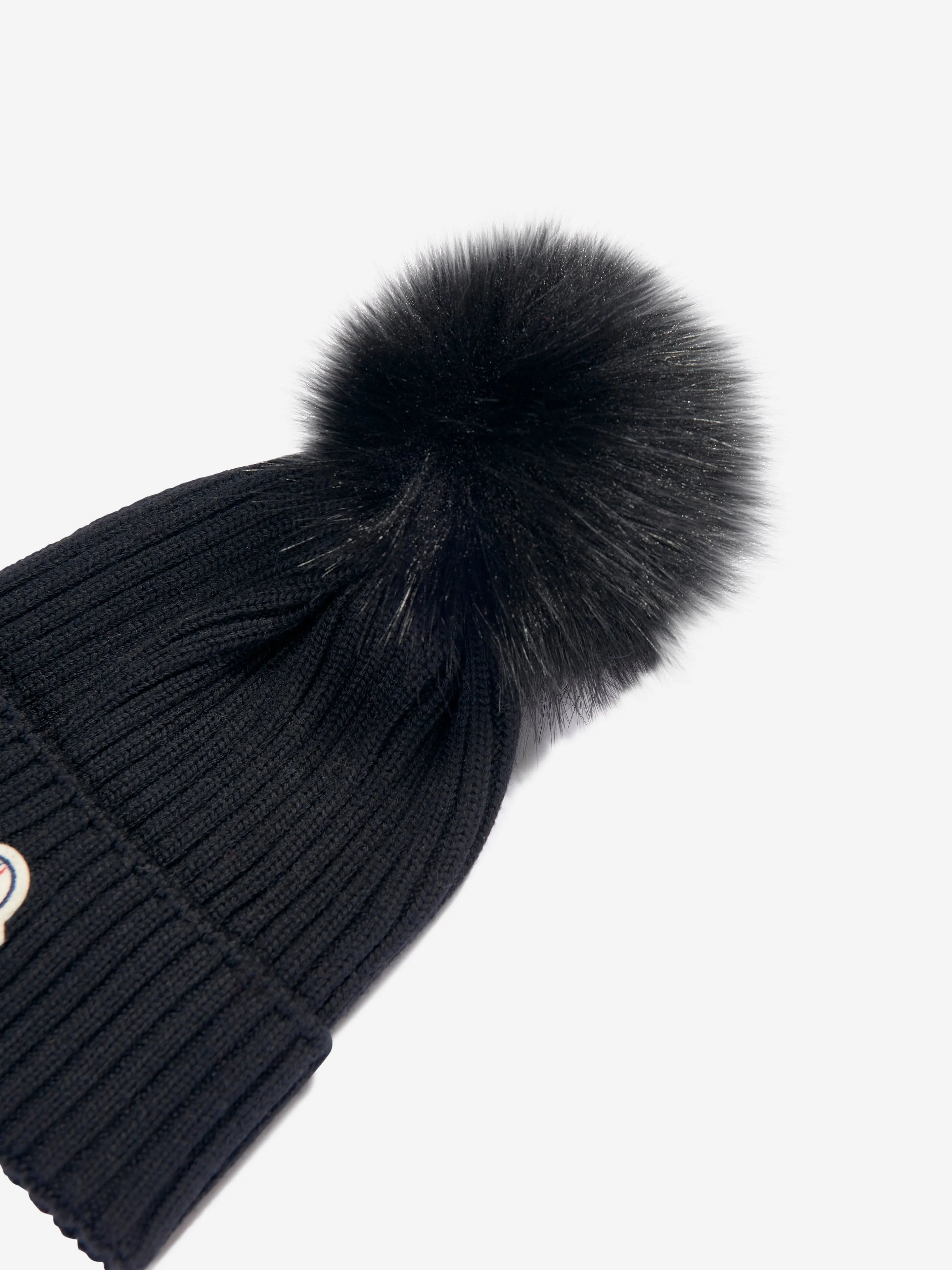 Moncler Enfant Girls Wool Pom Pom Hat in Black