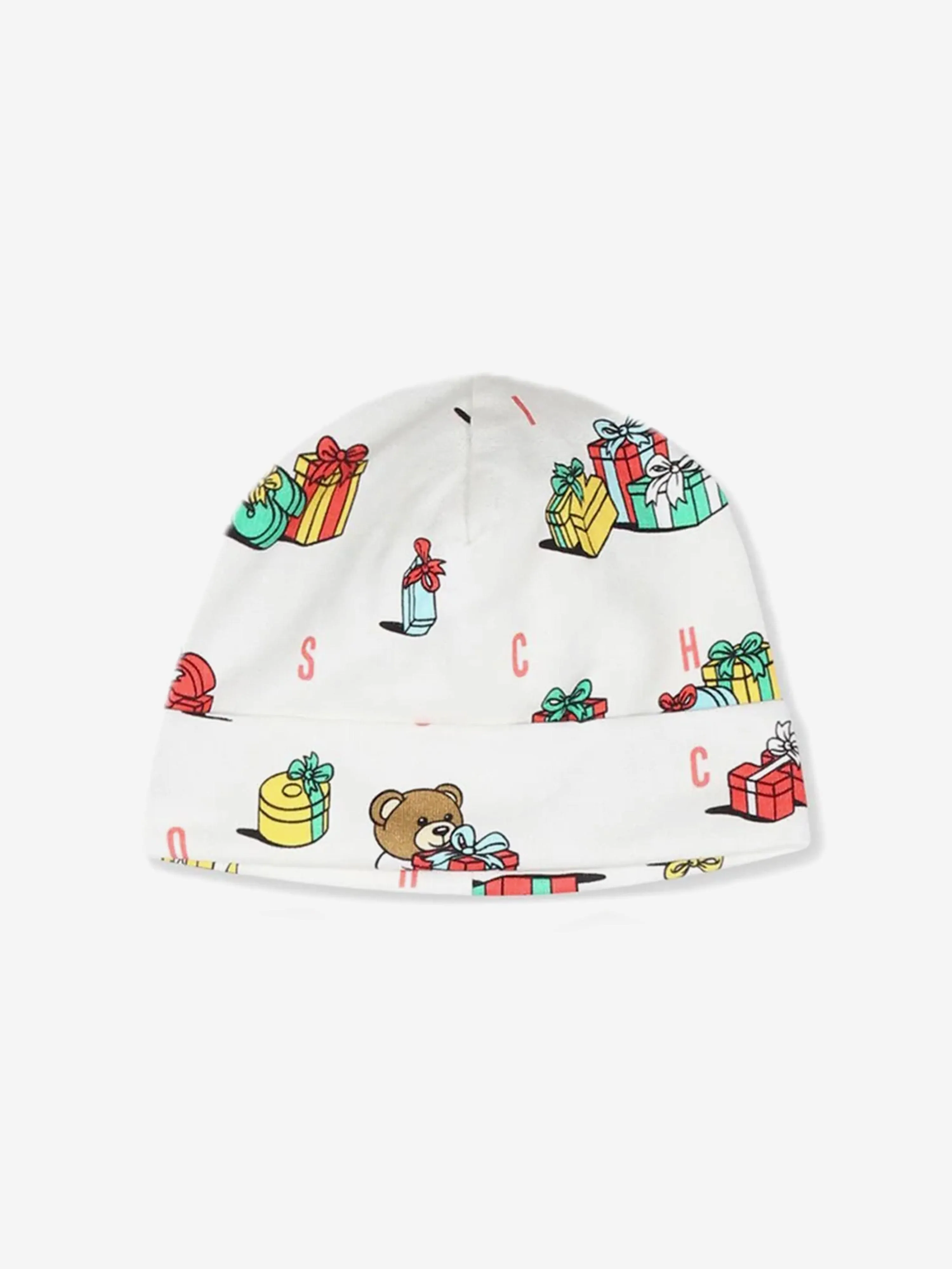 Moschino Baby Xmas Bear Babygrow and Hat Gift Set in Ivory