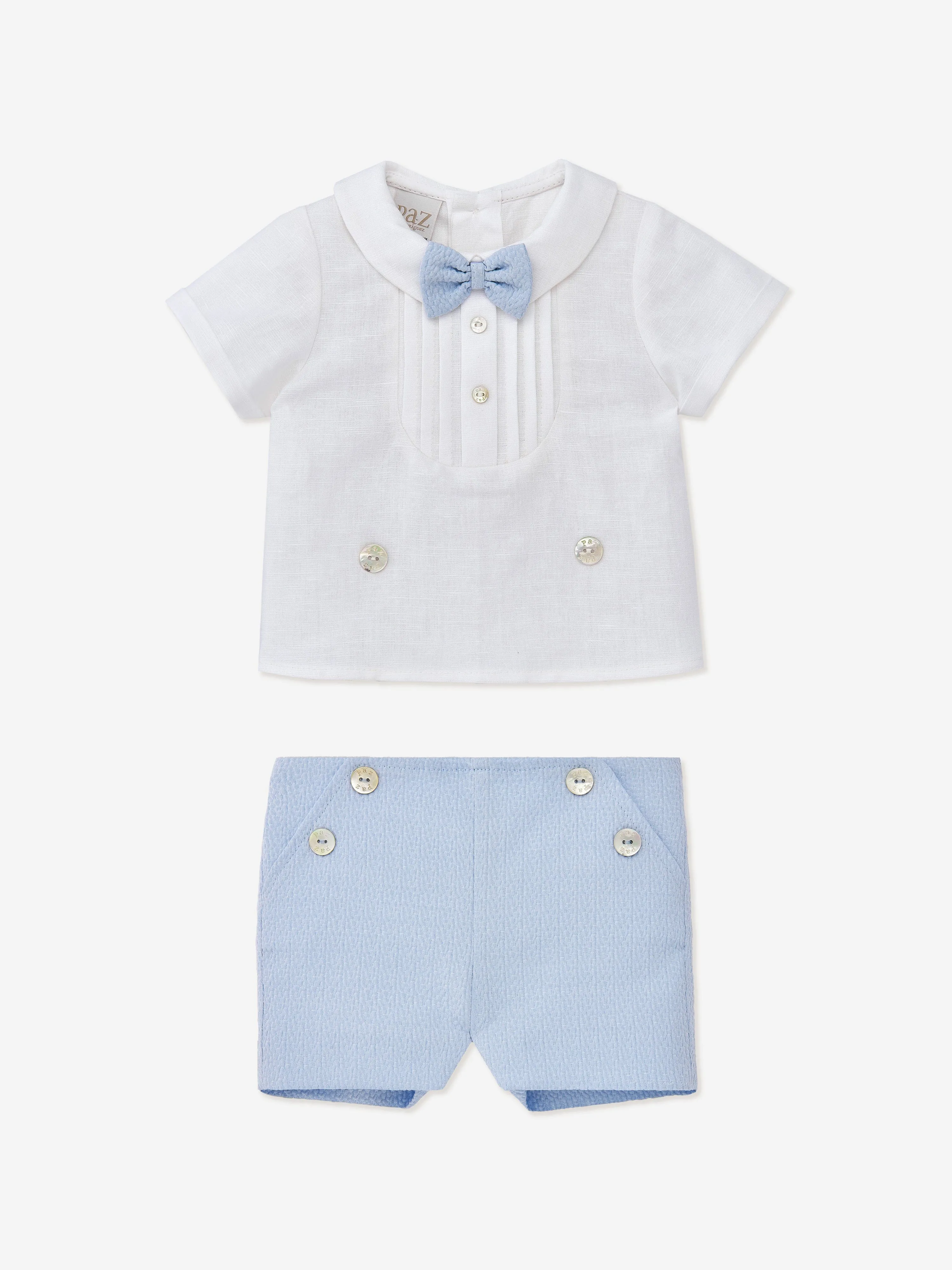 Paz Rodriguez Baby Boys Linen Shorts Set in Multicolour