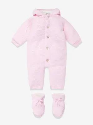 Paz Rodriguez Baby Girls Wool Pramsuit With Booties in Pink