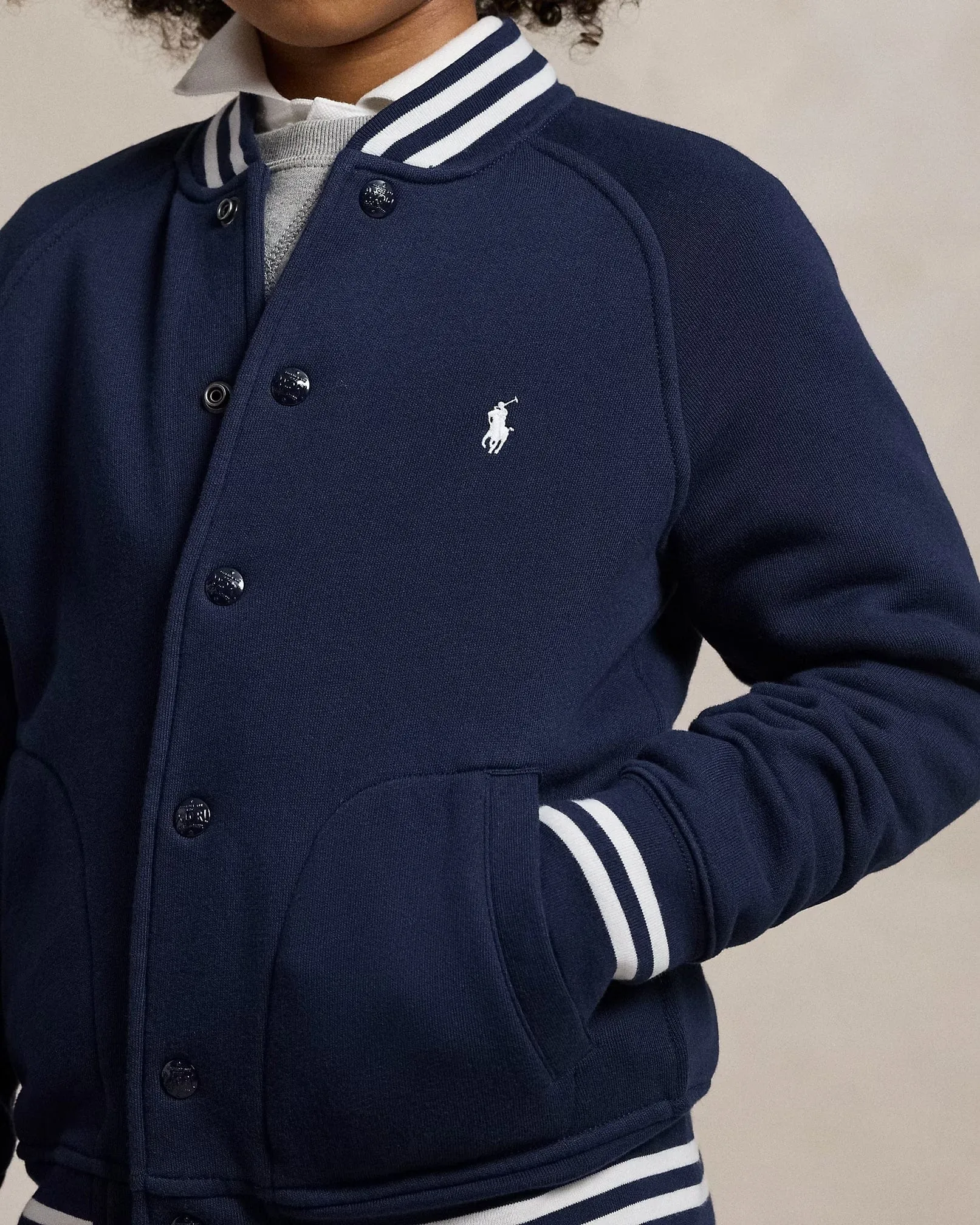 Ralph Lauren Boys Jersey Bomber Jacket in Navy