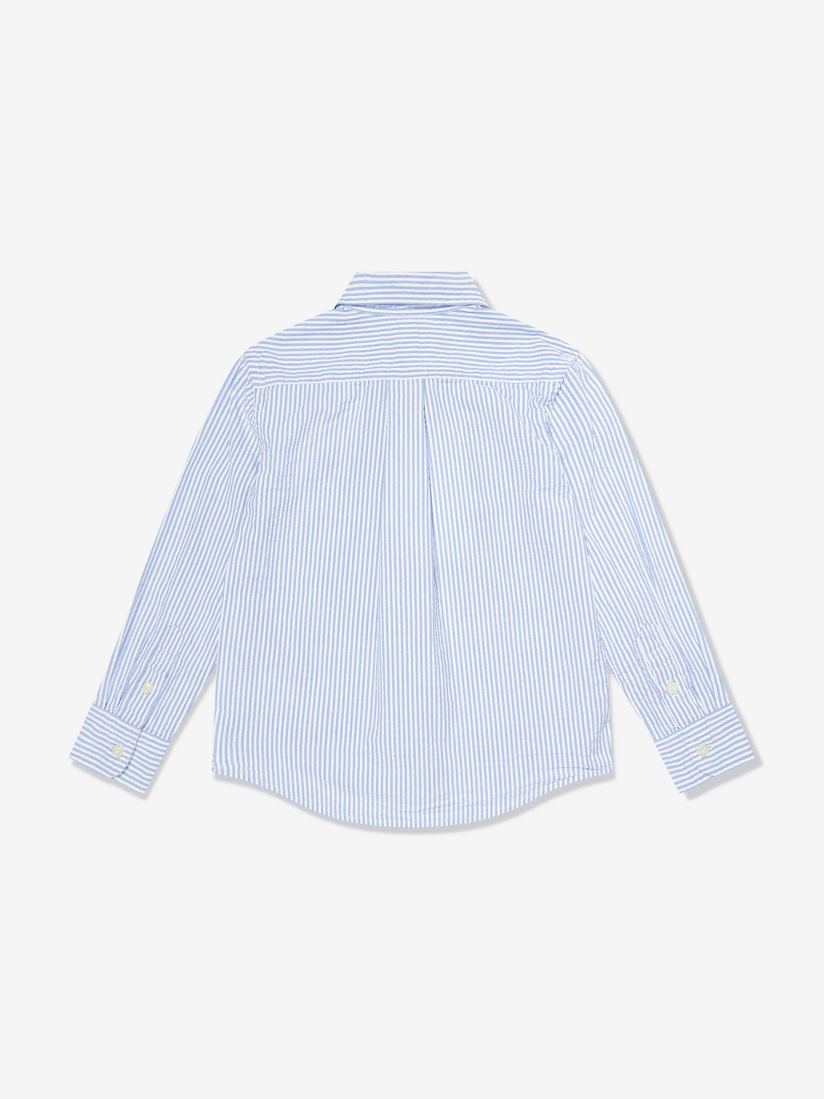 Ralph Lauren Boys Striped Logo Shirt in Blue