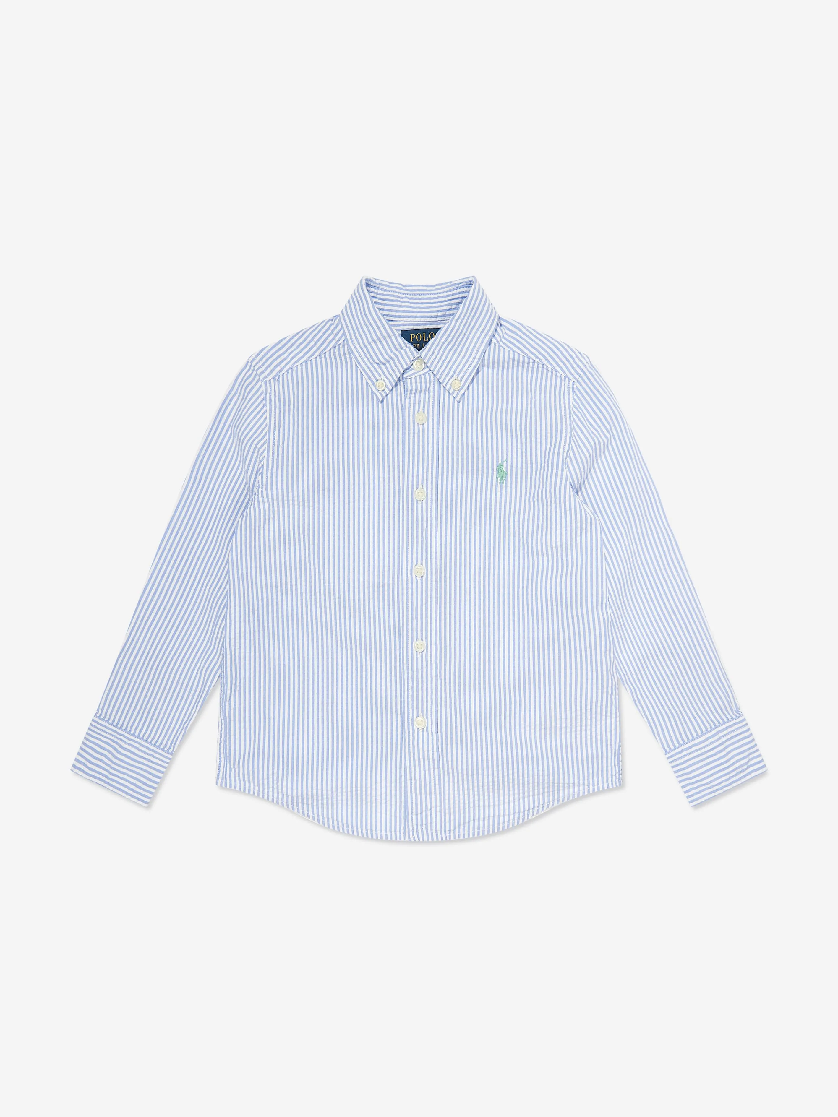 Ralph Lauren Boys Striped Logo Shirt in Blue