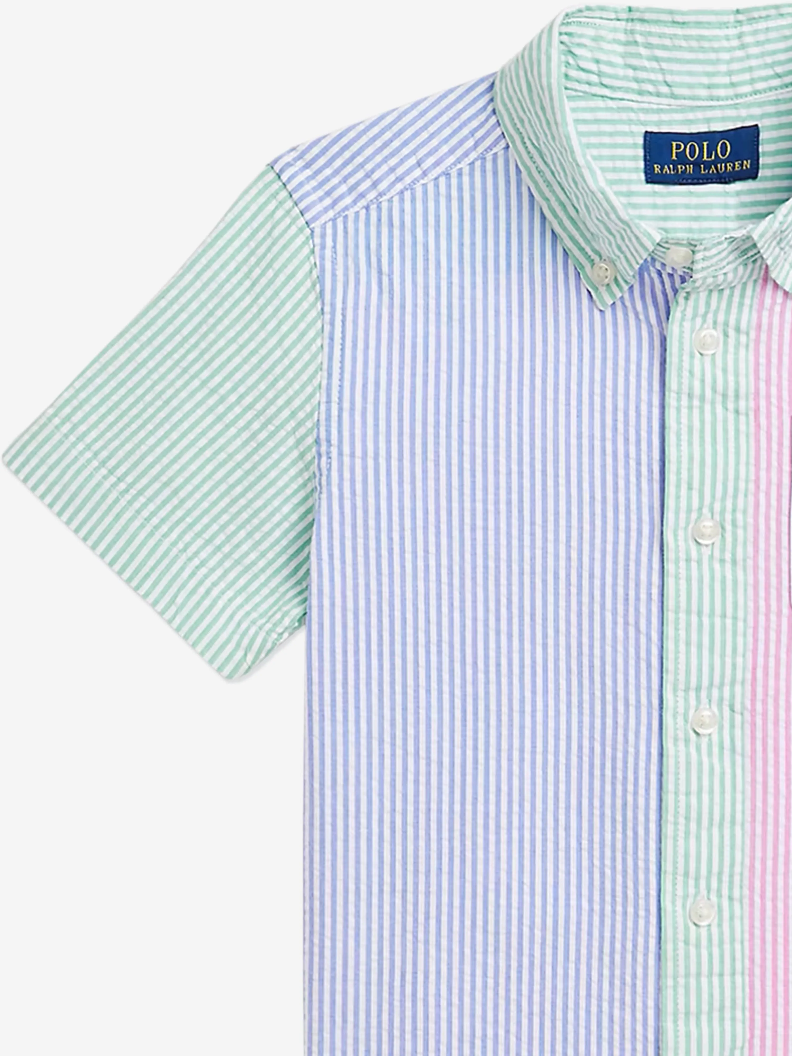 Ralph Lauren Boys Striped Seersucker Shirt in Blue