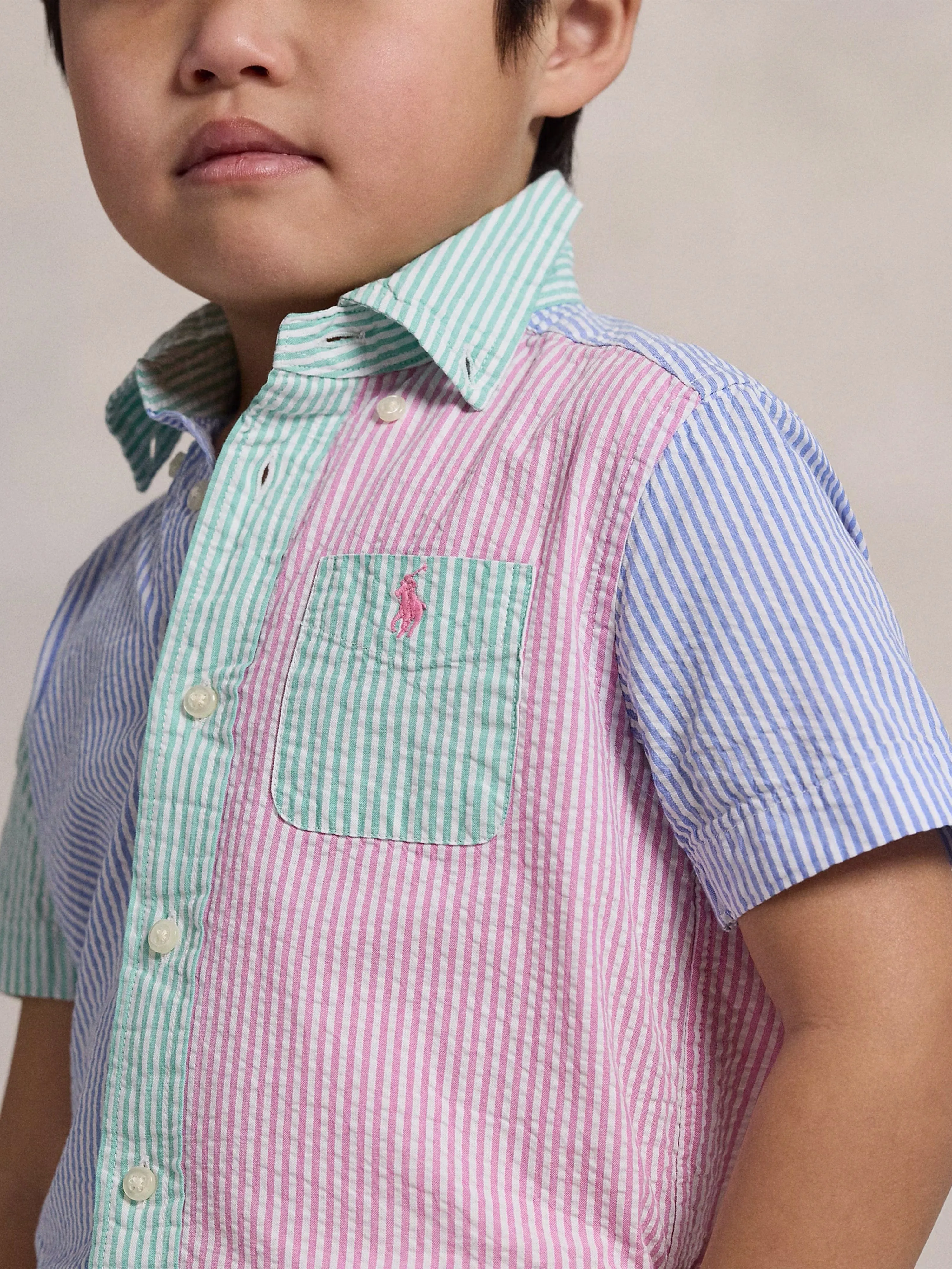 Ralph Lauren Boys Striped Seersucker Shirt in Blue