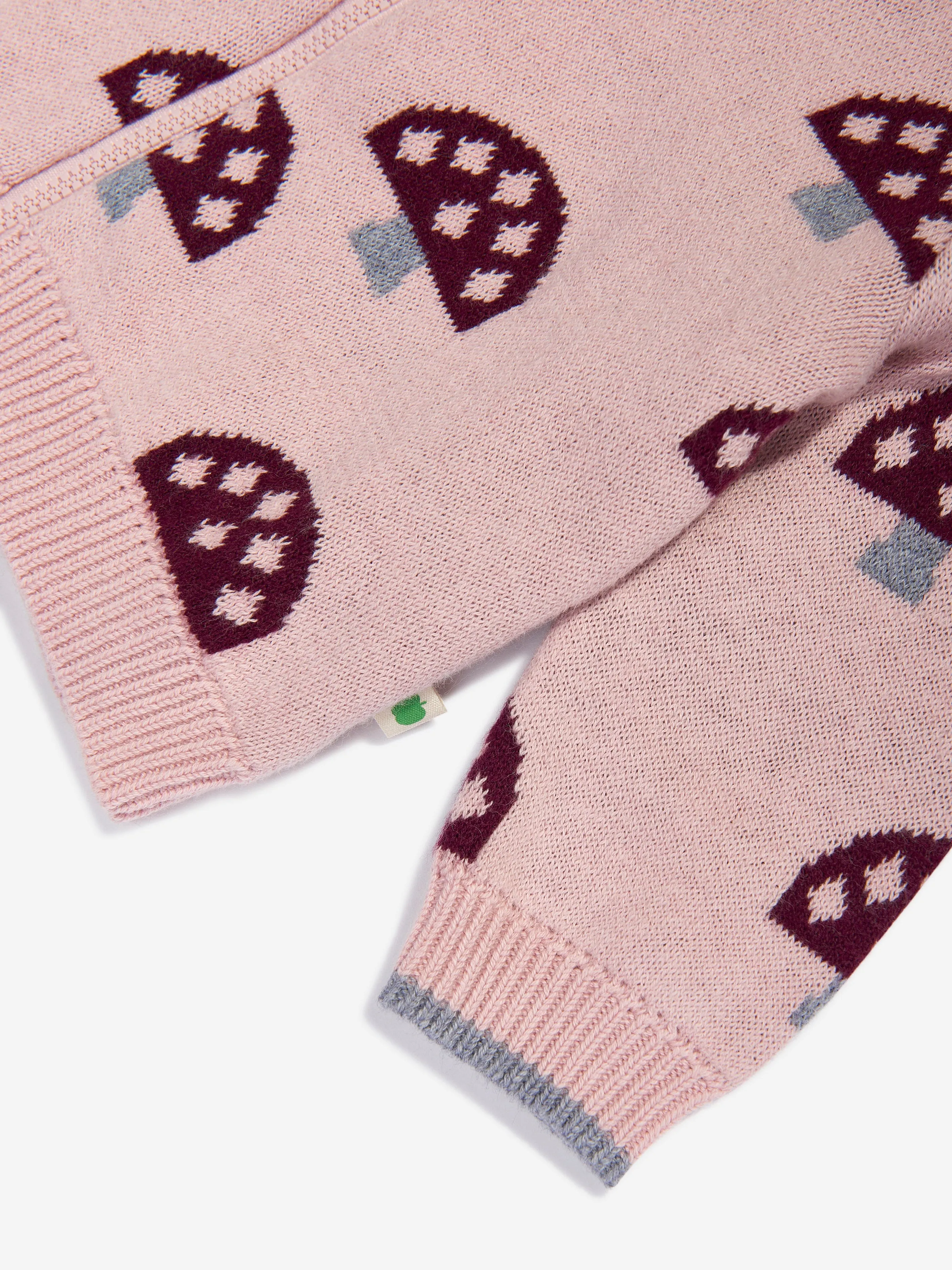 The Bonnie Mob Girls Mushroom Knit Cardigan in Pink