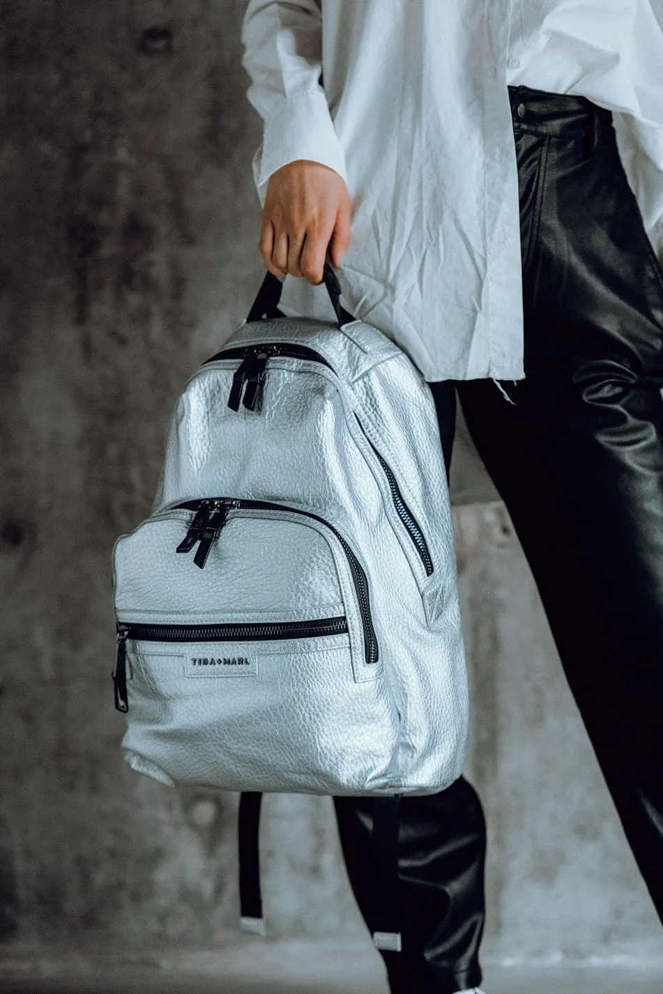 Tiba   Marl Baby Elwood Changing Backpack in Silver (42cm)
