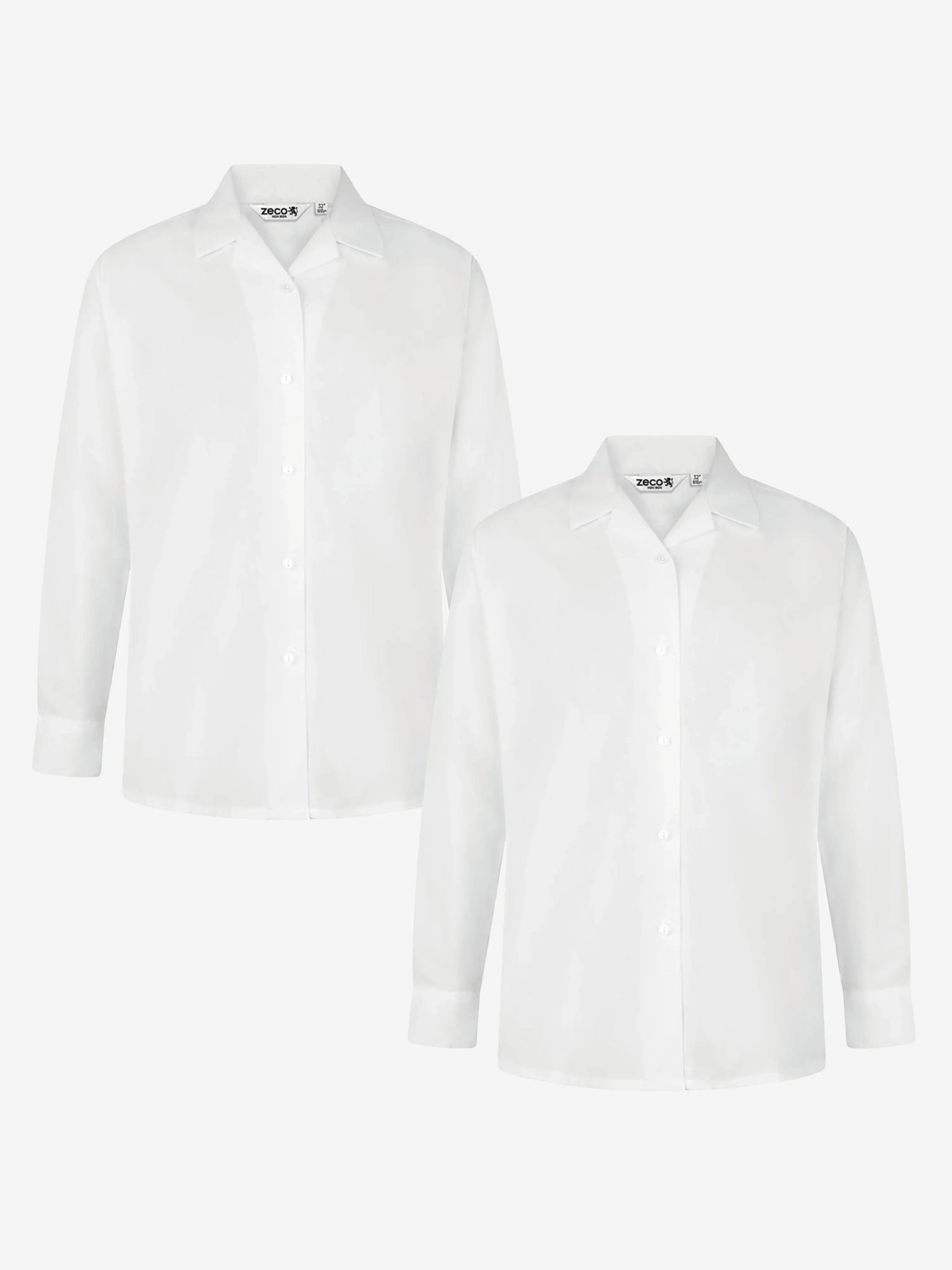 Zeco Girls School Long Sleeve Revere Collar Blouse Twin Pack in White
