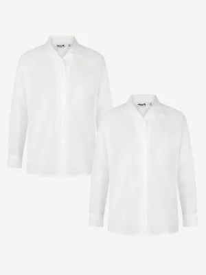 Zeco Girls School Long Sleeve Revere Collar Blouse Twin Pack in White