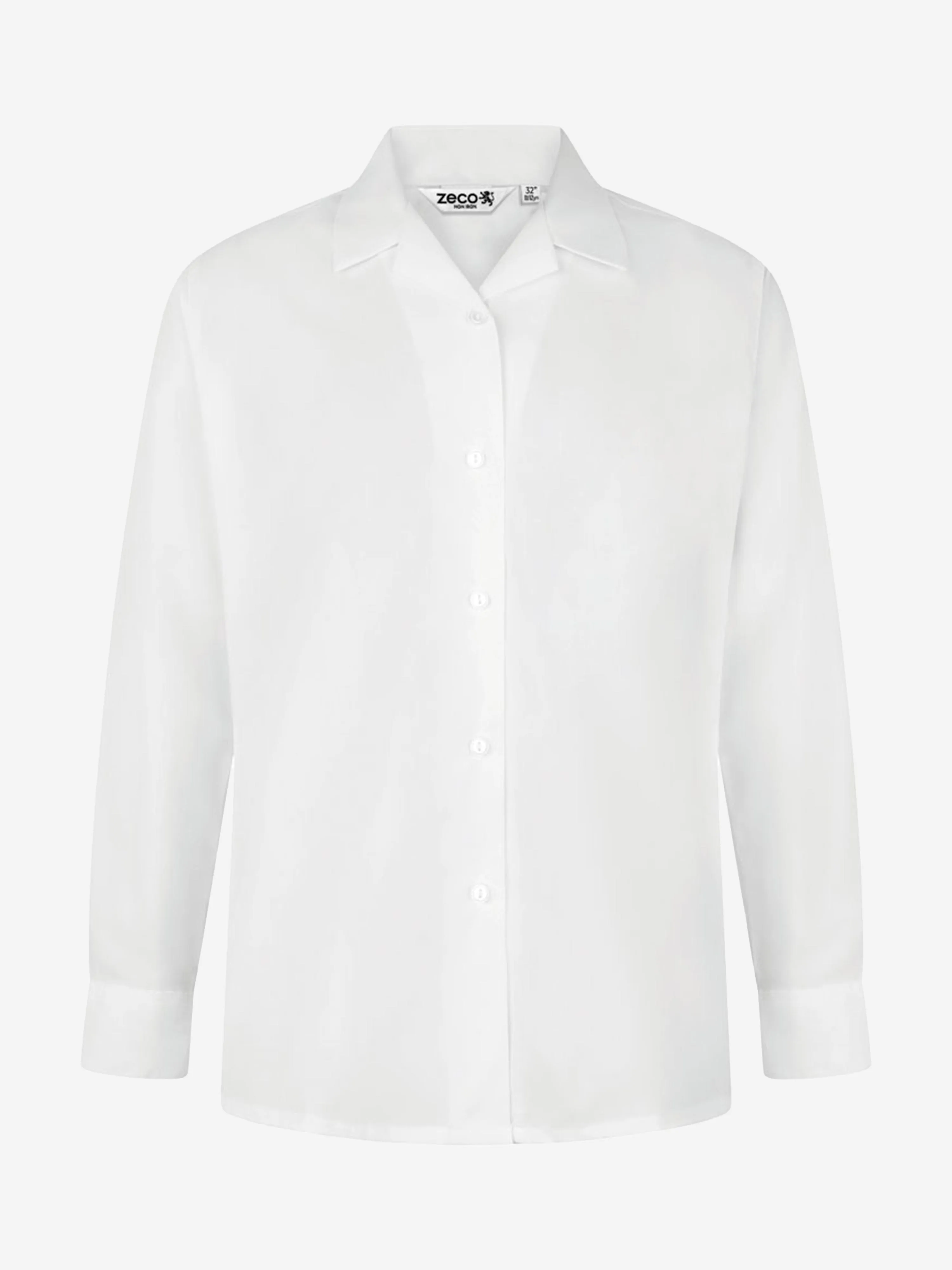 Zeco Girls School Long Sleeve Revere Collar Blouse Twin Pack in White