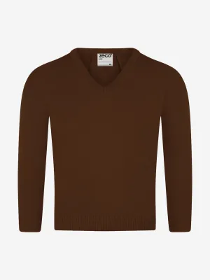 Zeco Kids School Knitted V-Neck Jumper in Brown